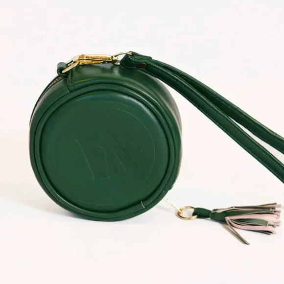 Fore All Tulee Mini Bag Green Leather Clip Tassel Round Wristlet Bag Charm Golf - Picture 5 of 7